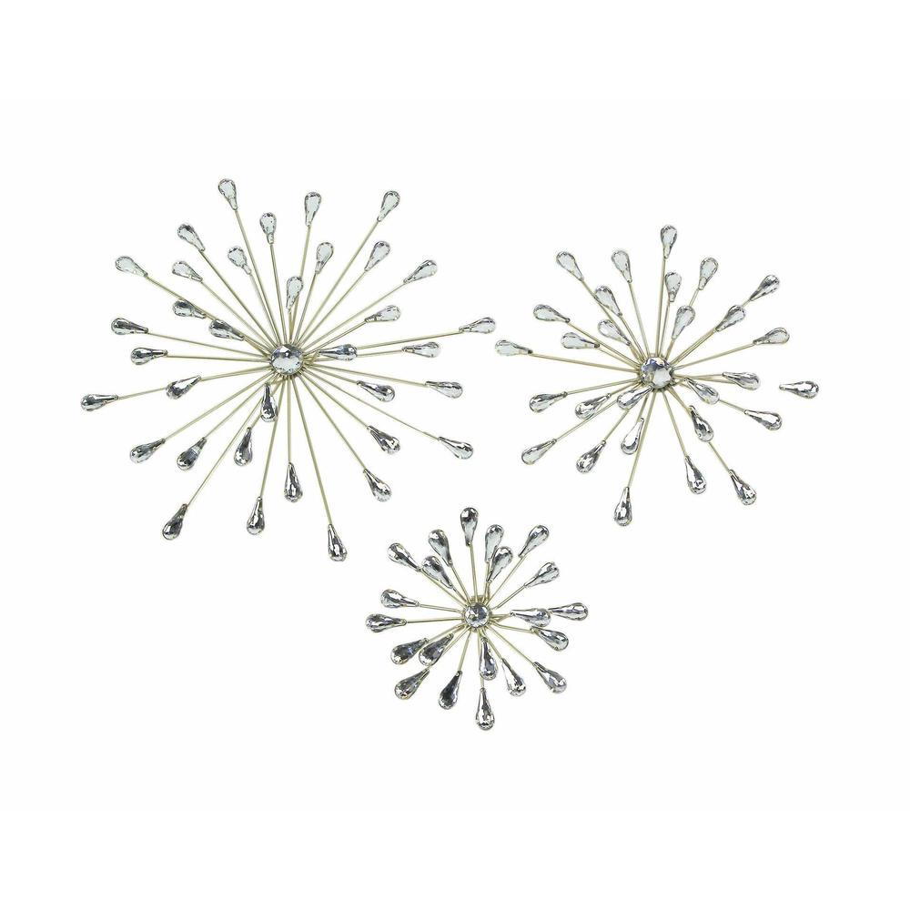 Set Of 3 Gold Finish Teardrop Crystal Jeweled Rhinestone Starburst Metal Wall🦁